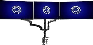 VIVO Triple Monitor Height Adjustable Desk Mount, 2 Pneumatic Arms, 1 Fixed, Counterbalance Stand, 17.6 lbs Weight Capacity per Screen, Max VESA 100x100, Fits up to 32 inch Screens, Black, STAND-V300G