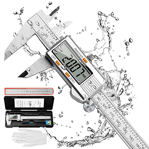 Distianert Digital Vernier Caliper 150mm, Electronic Caliper Stainless Steel with LCD Screen Inch/Metric Conversion, 20cm Steel Ruler and Glove for Household/DIY/Jewelry/Woodworking Measuring Tool