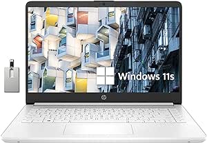 HP Premium 14" Stream HD Laptop, Intel Celeron N4120 CPU, 16GB RAM, 64GB eMMC, Webcam, UHD Graphics, Bluetooth, WiFi, HDMI, 1 Year Office 365, Win 11s, White, 32GB Hotface USB Card