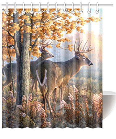 InterestPrint Deer Waterproof Polyester Fabric 60"(w) x 72"(h) Shower Curtain and Hooks