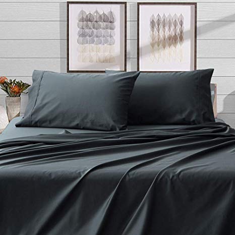 Ultra Comfortable 100% Long Staple Cotton Sheets, 500 Thread Count with Ultra Fine 60S Yarn, Sateen Weave for Luxury Soft and Silky Feel, Charcoal King Bed Sheets, 14'' DEEP Pocket