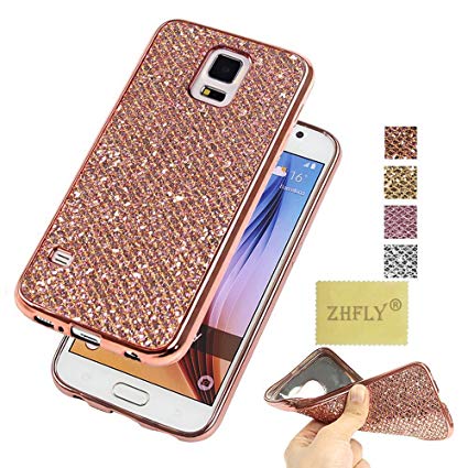 S5 Neo/S5 Glitter TPU Case,ZHFLY Premium Electroplated Bumper Bling Soft Cover Case for Galaxy S5 SM-G900A / SM-G900T / SM-G900P / SM-G900V / SM-G900R4 / Developer Edition / Samsung SM-G903F,Rose Gold