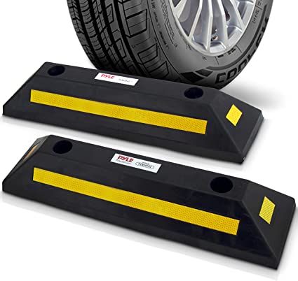 Garage Floor Stops for Vehicles - 2PC Heavy Duty Rubber Vehicle Parking Lot Target Stoppers, Truck Curb Tire Wheel Guide Blocks, Car Park Aid Assist Bumpers/Stopper for Driveway Stop - Pyle PCRSTP22