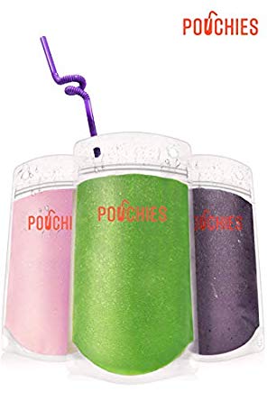Premium Drink Pouches with Straws & Funnel, 60ct Zipper Bags for Smoothies, Detox Juices, Diet Drinks, Adult Beverages – 14oz Zip Up Double Seal Leakproof To Go Container Juicing Storage Cups