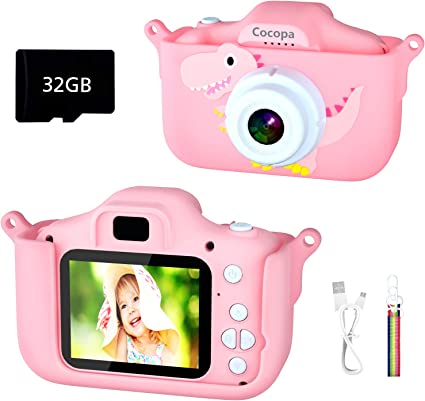 Kids Camera for Age 3-12 Girls,Mini HD Digital Cameras for Kids with Protective Silicone Case & 32GB SD Card,Christmas Birthday Gifts Toys for 3 4 5 6 7 8 Year Old Girl(Pink)