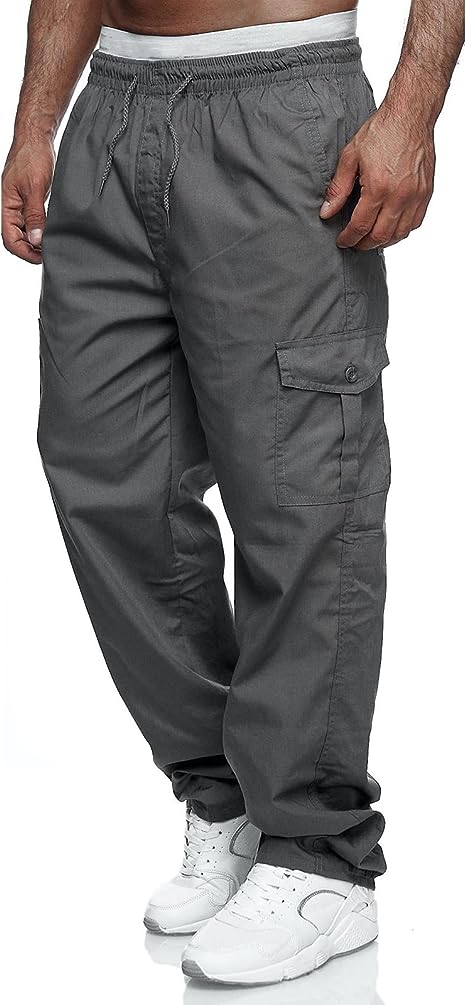 VANVENE Mens Cargo Work Trousers Lightweight Cotton Casual Jogger Elastic Waist Drawstring Outdoor Pants with Pockets