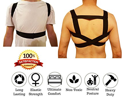 FOMI Posture Corrector Back Brace- Premium Elastic Comfort, Three Easy Steps To Put On, Firm, Light Weight, Velcro, Washable. For Sprains, Fractures, Neck, Shoulders. STAND, SIT, WALK, LIE STRAIGHT!
