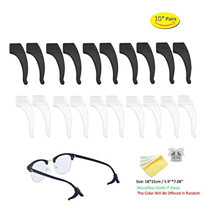 SMARTTOP Anti-Slip Eyeglass Ear Grips Hook, Comfortable Silicone Elastic Eyeglasses Temple Tips Sleeve Retainer, Prevent Eyewear Sunglasses Spectacles Glasses Slipping 10 Pairs (5 Black & 5 Clear)