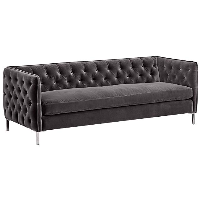 Rivet Eva Tufted Mid-Century Velvet Down-Filled Sofa, 87"W, Dark Grey