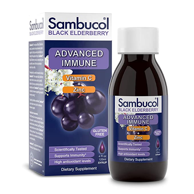 Sambucol Advanced immune black elderberry syrup with vitamin c and zinc, 4 Ounce