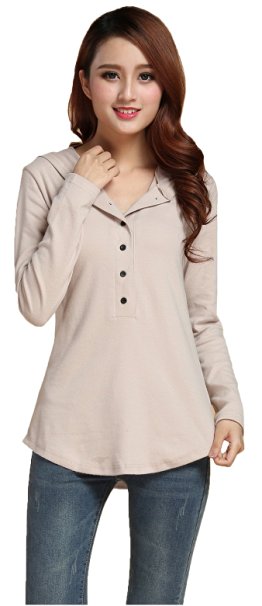 V28® Ladies Women Casual Hoodie Button Tunic Casual Top Long Blouse T shirt