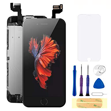 FLYLINKTECH Screen Replacement for iPhone 6s Black LCD Display Digitizer Touch Screen Screen Assembly with Home Button Front Facing Camera Proximity Sensor Ear Speaker Full Repair Tool