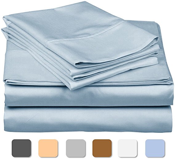 600 Thread Count 100% Long Staple Soft Egyptian Cotton SheetSet, 4 Piece Set, KING SHEETS,upto 17" Deep Pocket, Smooth & Soft Sateen Weave, Deep Pocket, Luxury Hotel Collection Bedding, SKY BLUE