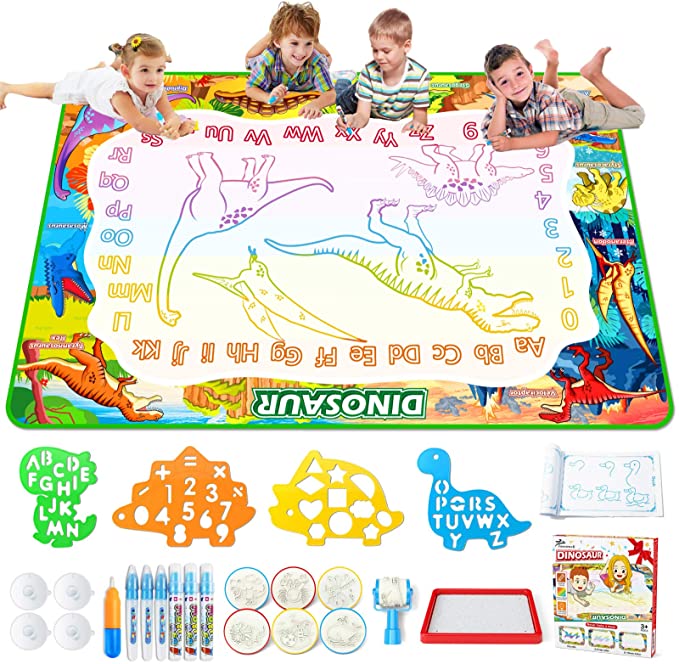 Jasonwell Aqua Magic Doodle Mat Water Drawing Doodling Mat Mess Free Coloring Painting Mat Educational Toys Gifts for Kids Toddlers Girls Boys Age 3 4 5 6 7 8 Year Old 150x100cm