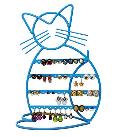 ARAD Cat-Shaped Earring Holder, Jewelry Rack, Display Organizer for Piercings (Blue Finish)