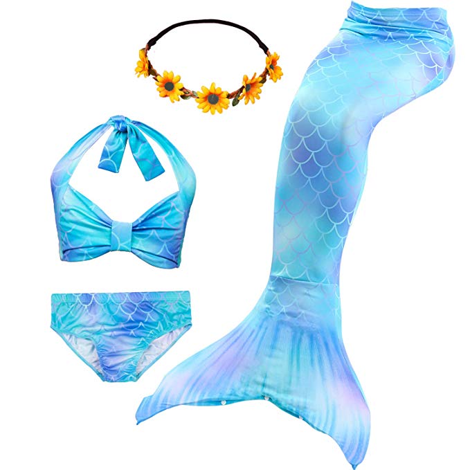 Ubetoone Girls Swimsuit 3Pcs Mermaid Tails for Swimming Costume Party Supplies Swimsuit Swimwear Bikini for 3-12Y