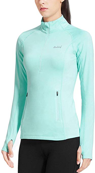 BALEAF Women's Thermal Fleece Half Zip Thumbholes Long Sleeve Running Pullover