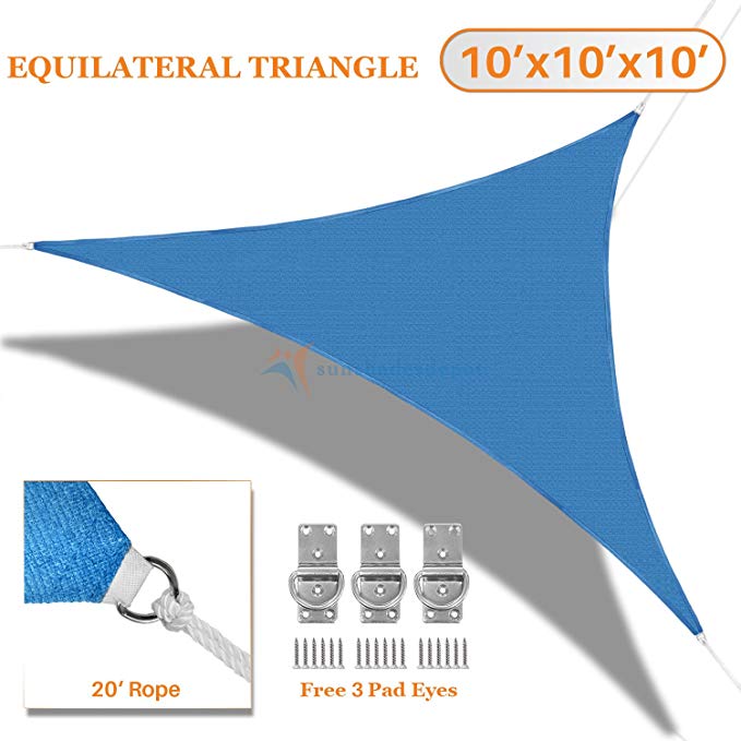 Sunshades Depot 10'x10'x10' Sun Shade Sail Equilateral Triangle Permeable Canopy Ice Blue Custom Size Available Commercial Standard