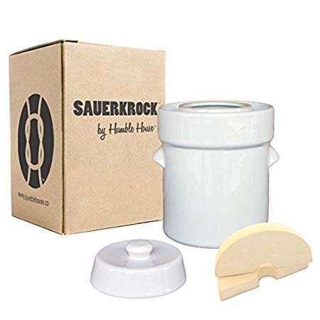Humble House Fermentation Crock German-Style SAUERKROCK"Family" 10 Liter (2.6 Gallon) Water Sealed Jar, Lid and Weights in Natural White - For Fermenting Sauerkaut, Kimchi and Pickles!