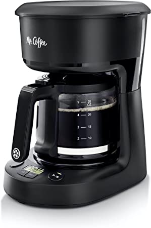 MR. COFFEE 5-Cup Programmable Coffee Maker, 25 oz. Mini Brew, Brew Now or Later, with Water Filtration and Nylon Filter, Black