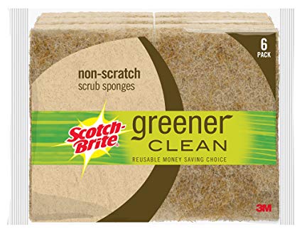 Scotch-Brite Greener Clean Natural Fiber Non-Scratch Scrub Sponge, Made from 100% Plant-Based Fibers, 6-Sponges