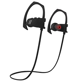 Sunvito Bluetooth Headphones IP4 Waterproof Sport Earbuds V4.1 Wireless In-ear Noise Cancelling Stereo Headsets with MIC & Secure Ear Hooks Design for Running Workout Gym Earbud Bag Included (Black)