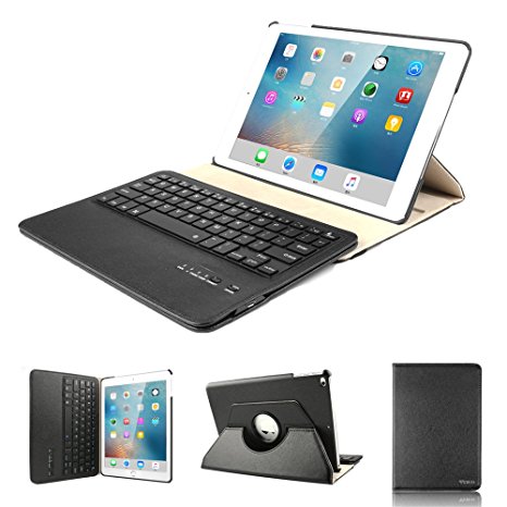 2017 New iPad 9.7 Keyboard Case, KVAGO Stylish 360 Degree Rotating Swivel Case with Detachable Wireless Bluetooth Keyboard Case for New iPad 9.7 Tablet -Black