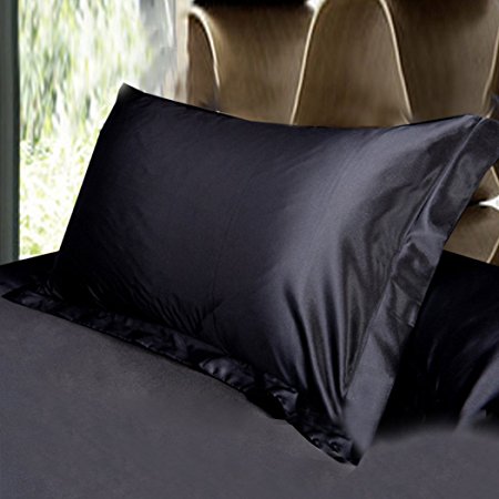 everso Pair of 100% Satin Silk Pillowcases for Hair and Skin Pillow Cover Case 84x54cm Black