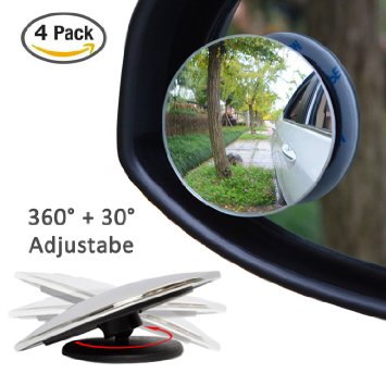 4 Pack Upgrade 2 Blind Spot Mirrors Ampper 360 Rotate  30 Sway Adjustabe HD Glass Convex Wide Angle Rear View Car and Motorcycle Universal Fit Stick-On Lens