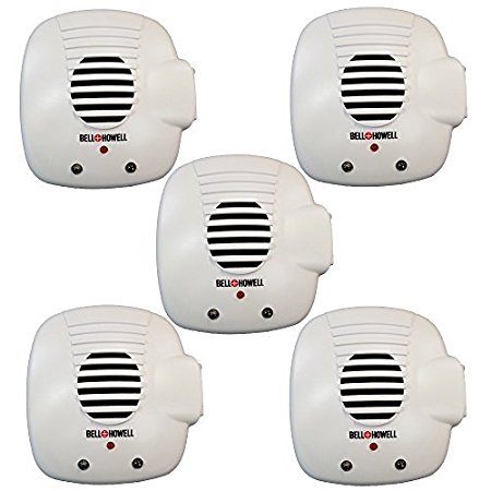 Bell and Howell Ultrasonic Pest Repellers with Extra Outlet - Electronic Pest Control Plug In-Pest Repeller for Insect - Mice , Roaches , Bugs , fleas , Mosquitoes , Spiders (With Sensor)(5 Pack)