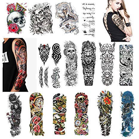 Magicfly Full Arm Temporary Sleeve Tattoos Waterproof Extra Large Face Body Fake Temp Tattoo Stickers for Adults Man Women 18 Sheets