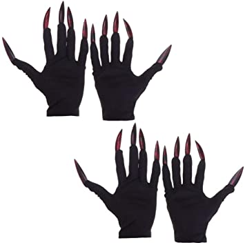 Clispeed 2 Pairs Halloween Costume Gloves Red Ghost Nail Gloves Gloves with Golden Pink Nails