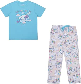 Bioworld Cinnamoroll Adult Womens Sleepwear Set with Short Sleeve Tee and Sleep Pants