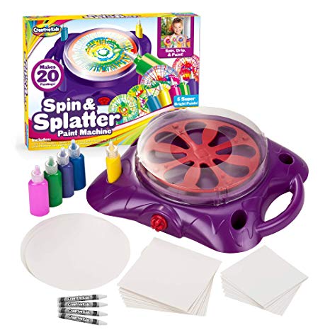 Creative Kids Spin & Paint Art Kit - Spinning Art Machine   Flexible Splatter Guard   5 Bottles of Paint   8 Large, 8 Small, 4 Round Cards   4 White Crayons | Preschool Toddlers, Children & Adults, 6