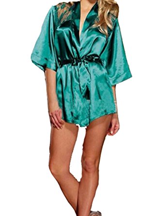 Acwei T Sexy Women Lingerie Dressing Silk Lace Gown Bath Robe Babydoll (FBA)