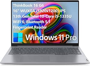 Lenovo ThinkBook G6 16" FHD  Laptop Computer, 13th Gen Intel 10-Core i5-1335U (Beat i7-1270P), 16GB DDR5 RAM, 1TB PCIe SSD, WiFi 6, Bluetooth 5.1, Fingerprint Reader, Grey, Windows 11 Pro, Tichang