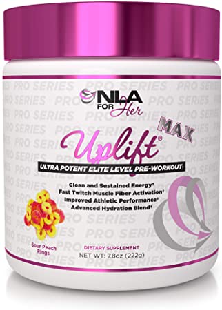 NLA for Her - Uplift MAX - Pre-Workout Energy - Provides Clean/Sustained Energy, Supports Athletic Performance, Helps Fast Twitch Muscle Fiber Activation - Peach Rings - 220 Grams
