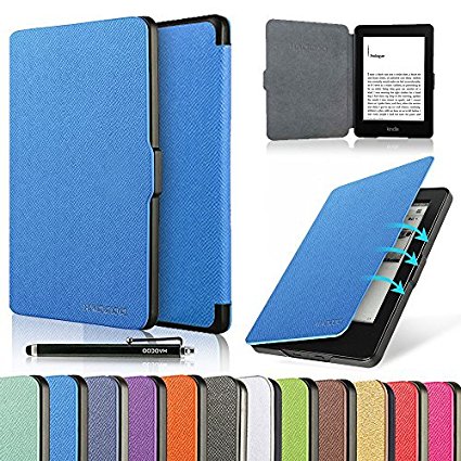 HAOCOO Ultra Slim Leather Smart Case Cover Build in Magnetic [Auto Sleep/Wake] Function for All-New Amazon Kindle Paperwhite ( All-New 300 PPI Versions with 6" Display and Built-in Light) (Blue)