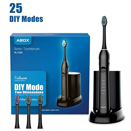 Electric Toothbrush, Abox Rechargeable Sonic Toothbrushes with 5 Modes, 3 Toothbrush Heads, 2 Minute Timer, DIY Setting, One Charge 60 Days Use, IPX7 Waterproof Toothbrush with UV Sanitizer and Travel Case(Black)