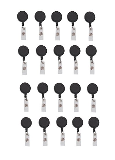 LGEGE NEW Retractable Reel ID Badge Key Card Name Tag Holders with Belt Clip for Keys-ids-badges Black 20Pcs
