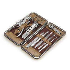 ALICE 10 Pcs Stylish Nail Care Personal Manicure & Pedicure Set, Grooming Kit BROWN