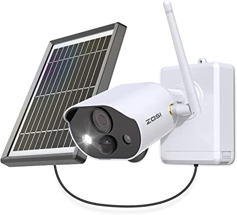 ZOSI C306 Wireless Security Camera with Solar Panel,Rechargeable Outdoor Battery WiFi IP Cam,2-Way Audio,Color Night Vision,Spotlight,Siren,Human Detection,SD Card&Cloud Storage for Home Surveillance