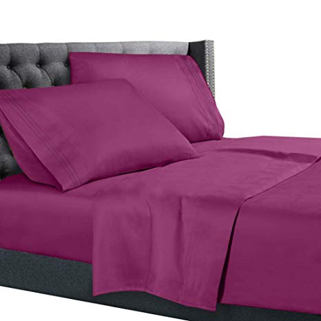 Nestl Bedding 4 Piece Sheet Set - 1800 Deep Pocket Bed Sheet Set - Hotel Luxury Double Brushed Microfiber Sheets - Deep Pocket Fitted Sheet, Flat Sheet, Pillow Cases, Flex-Top King - Magenta