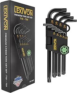 LEXIVON Torx Wrench Set, 9-Piece Premium Star Keys, L-Shaped Long Arm Design, Sizes T10 to T50, Industrial-Grade S2 Alloy Steel (LX-130T)