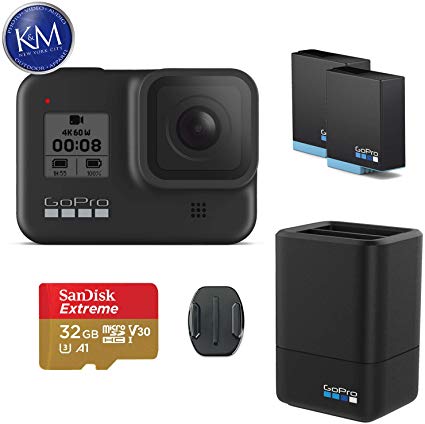 GoPro HERO8 Black Action Camera w/GoPro Dual Lithium-Ion Battery Charger with 1 x Battery and 32GB Memory Card