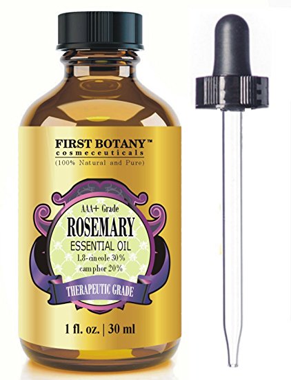 First Botany Cosmeceuticals Rosemary Essential Oil 1 fl. oz. - 100% Pure & Natural Premium & Therapeutic Grade - Great for Hair Strengthening & Growth, Dandruff as well Pain Relief for Men and Women