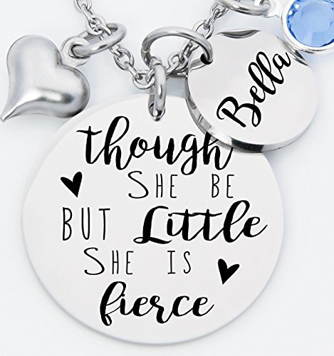 Engraved necklace, though she be but little she is fierce, inspirational gift, gift for girl, encouragement gift, necklace with name, fierce