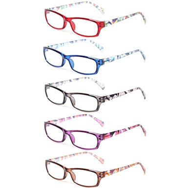Kerecsen 5 Pairs Fashion Ladies Reading glasses Spring Hinge Pattern Design Readers