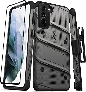 ZIZO Bolt Series for Galaxy S21 Plus Case with Screen Protector Kickstand Holster Lanyard - Gun Metal Gray