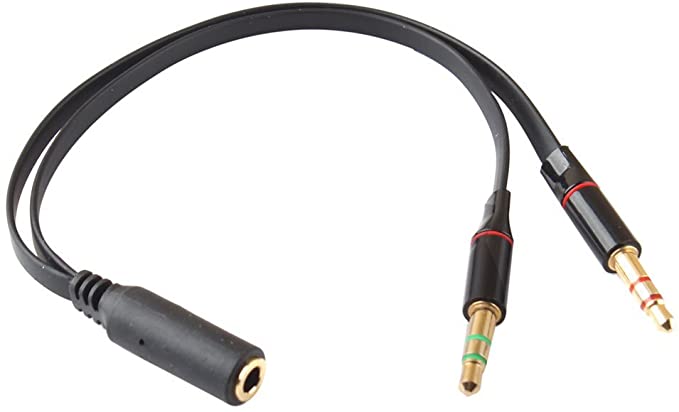 3.5mm Female to 2 Male Gold Plated Headphone Mic Audio Y Splitter Cable Black